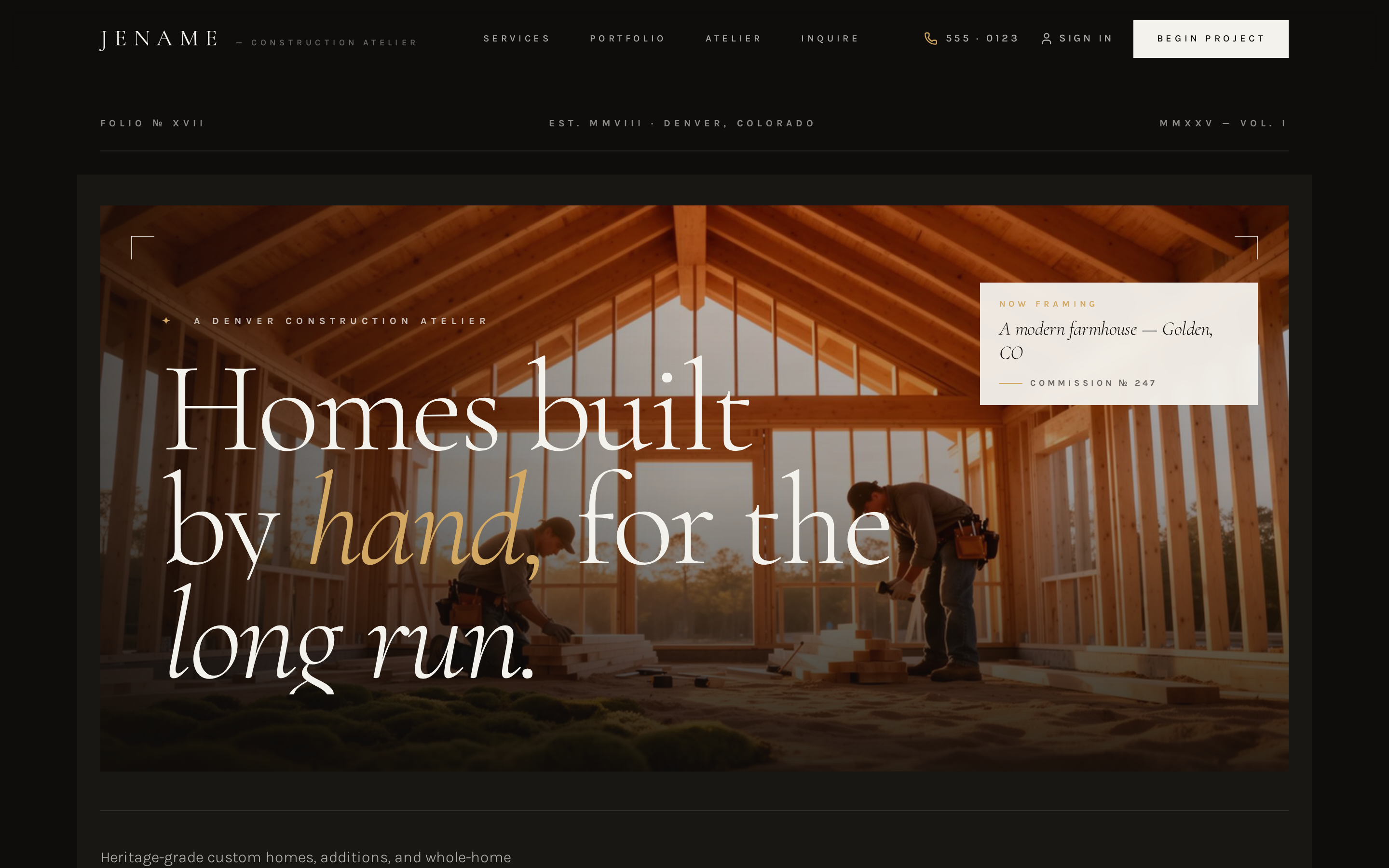 Jename Construction live site preview